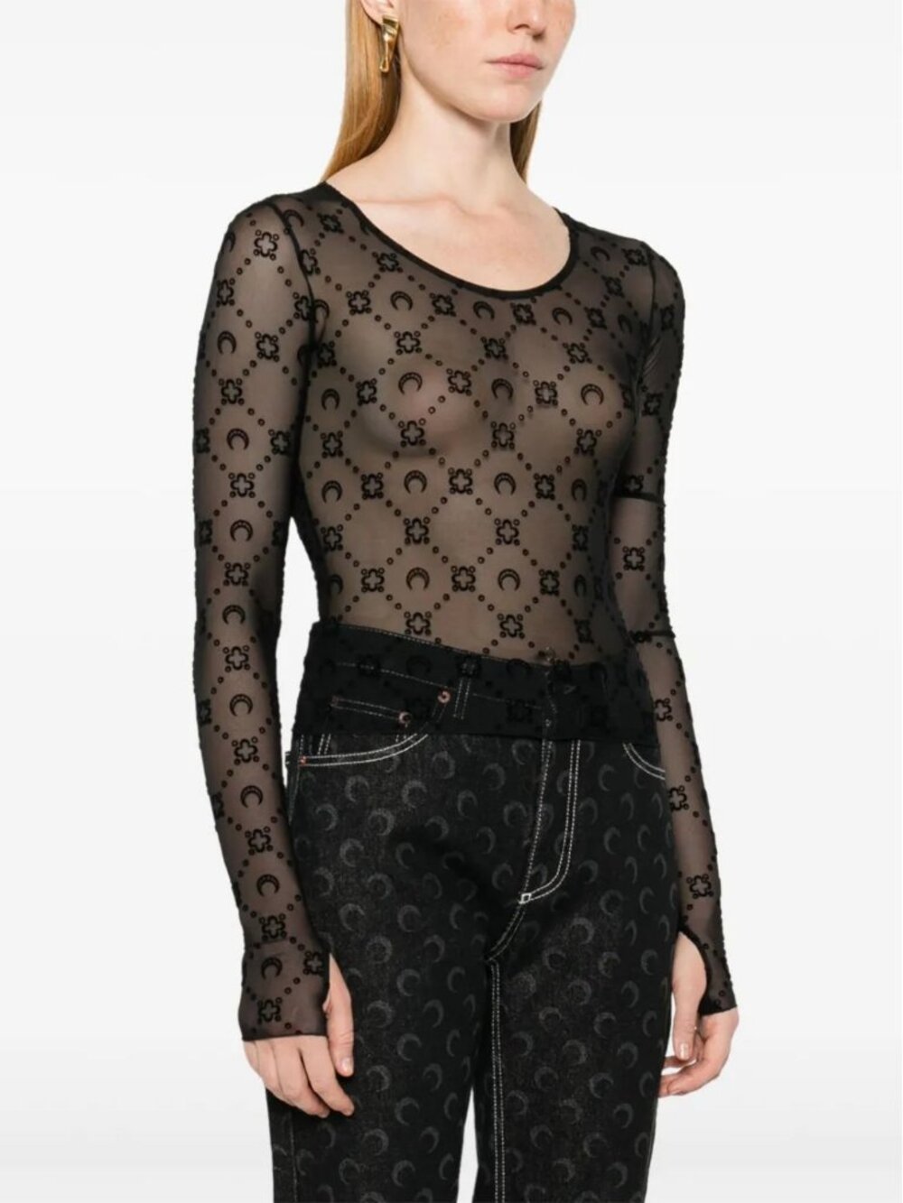 Marine Serre Flocked Monogram Cropped Top Black Size Medium SSENSE